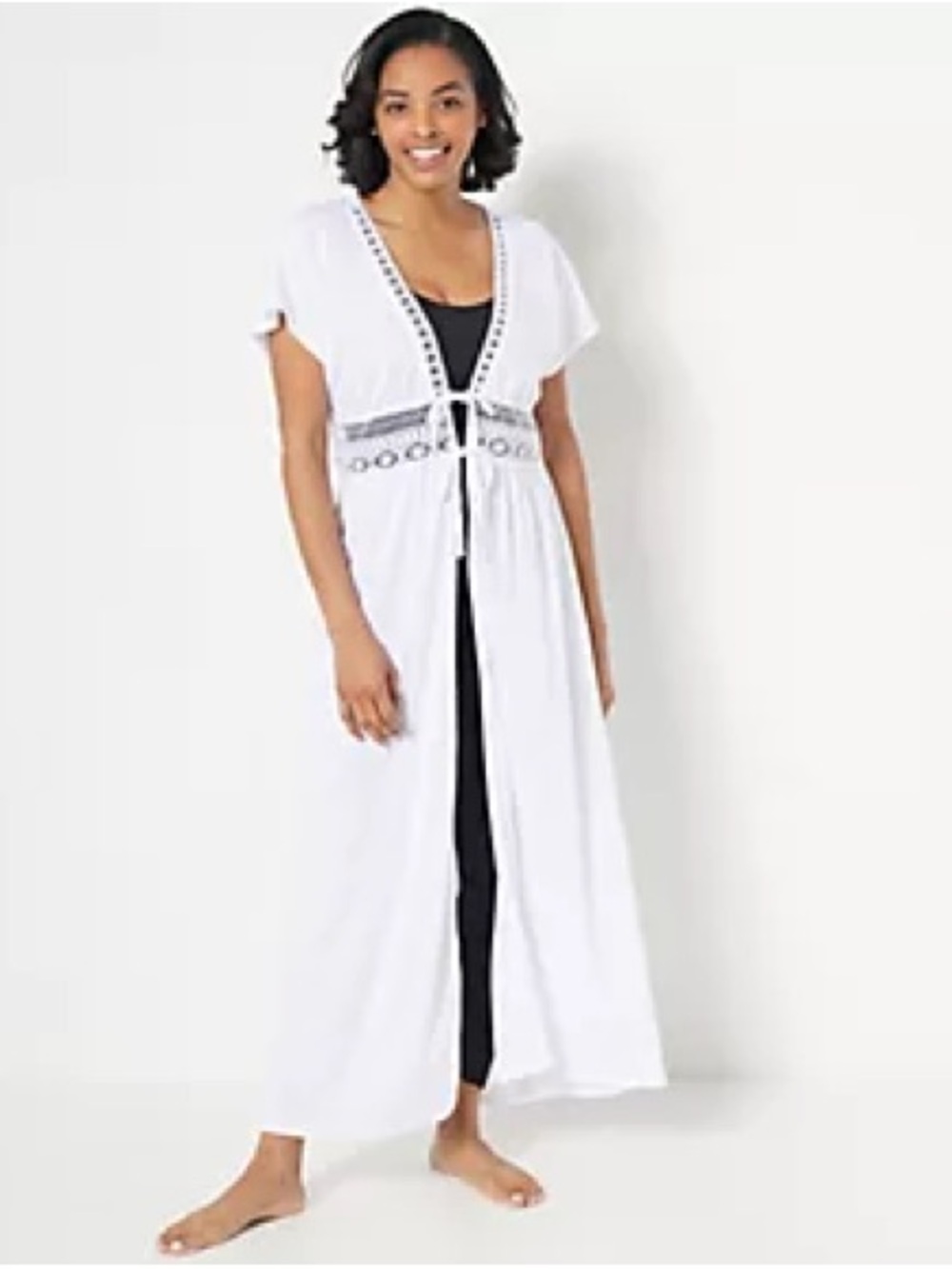 NWOT Belle Beach by Kim Gravel White Regular Slub Knit Tie Front Cover Up, M/L - Picture 2 of 7